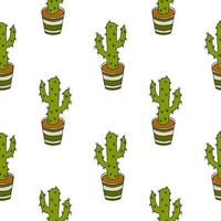 cartoon doodle cactus in de pot naadloze patroon. ingemaakte bloem achtergrond. vector