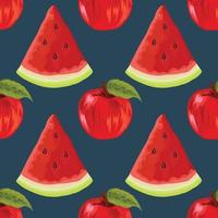 watermeloen en appel hand tekenen groenten en fruit naadloos patroon ontwerp vector
