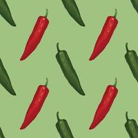 rode chili en groene chili hand tekenen plantaardig naadloos patroonontwerp vector