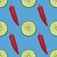 rode chili en citroen hand tekenen plantaardig naadloos patroonontwerp vector