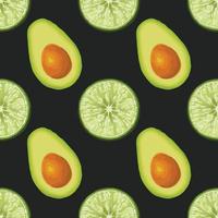 avocado en citroen hand tekenen plantaardig patroon ontwerp vector