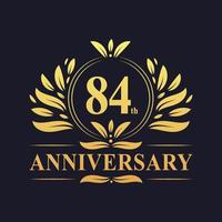 84-jarig jubileumontwerp, luxe gouden kleur 84 jaar jubileumlogo. vector