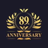 89-jarig jubileumontwerp, luxe gouden kleur 89 jaar jubileumlogo. vector