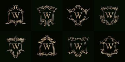 verzameling van logo initial w met luxe ornament of bloemframe vector