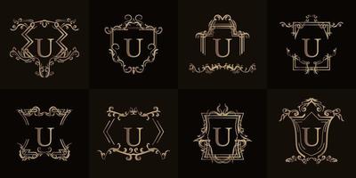 verzameling van logo initial u met luxe ornament of bloemframe vector