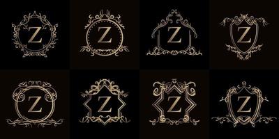 verzameling van logo initial z met luxe ornament of bloemenframe vector