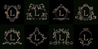 collectie van logo initial l met luxe ornament of bloemenframe vector
