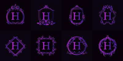 logo eerste h met luxe ornament of bloemframe, set collectie. vector