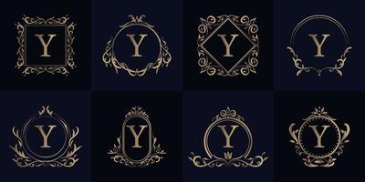 luxe ornament frame initiële y logo set collectie. vector