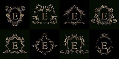 verzameling van logo initial e met luxe ornament of bloemenframe vector