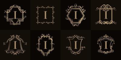 verzameling van logo initial i met luxe ornament of bloemenframe vector