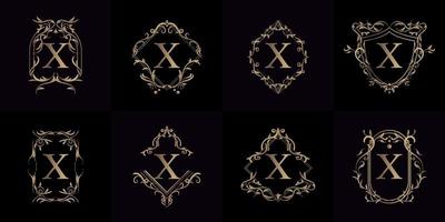 verzameling van logo initial x met luxe ornament of bloemenframe vector