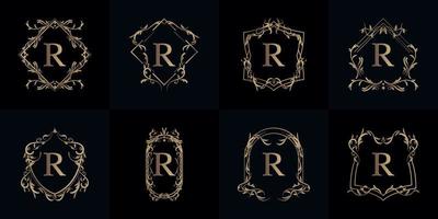 verzameling van logo initial r met luxe ornament of bloemenframe vector