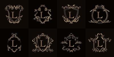 collectie van logo initial l met luxe ornament of bloemenframe vector