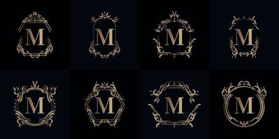 collectie van logo initial m met luxe ornament of bloemenframe vector