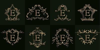 verzameling van logo initial e met luxe ornament of bloemenframe vector