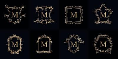 collectie van logo initial m met luxe ornament of bloemenframe vector