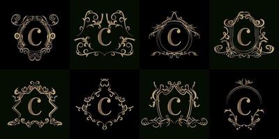 verzameling van logo initial c met luxe ornament of bloemenframe vector