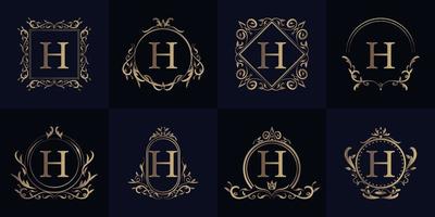 luxe ornament frame eerste h logo set collectie. vector