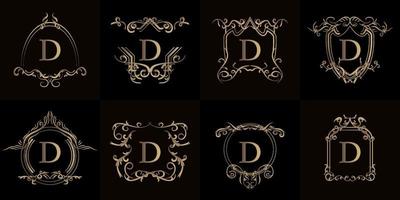 set van logo initiaal d met luxe ornament of bloemenframe vector