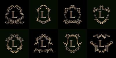 collectie van logo initial l met luxe ornament of bloemenframe vector