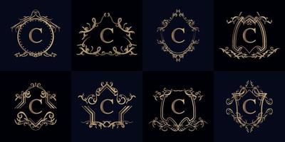 verzameling van logo initial c met luxe ornament of bloemenframe vector