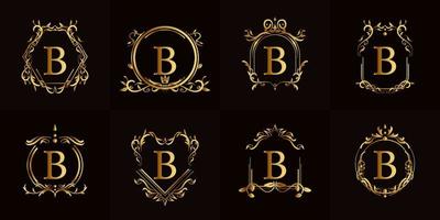 logo eerste b met luxe ornament of bloemframe, set collectie. vector