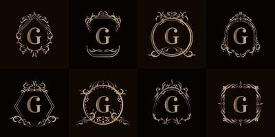 verzameling van logo initial g met luxe ornament of bloemenframe vector