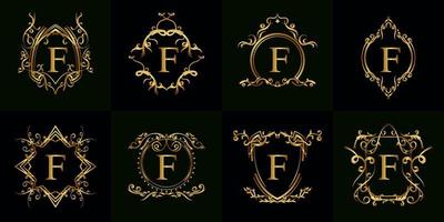 verzameling van logo initial f met luxe ornament of bloemenframe vector