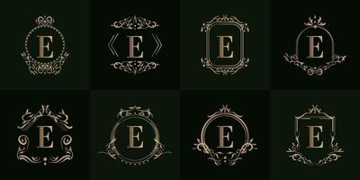 verzameling van logo initial e met luxe ornament of bloemenframe vector