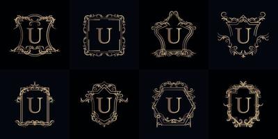 verzameling van logo initial u met luxe ornament of bloemframe vector