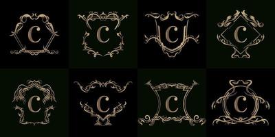 verzameling van logo initial c met luxe ornament of bloemenframe vector