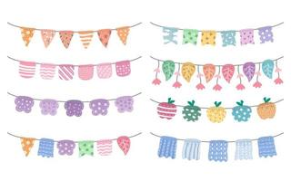 schattige bunting vlag vector set met witte achtergrond. doodle stijl