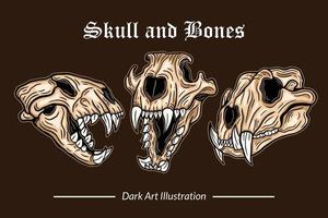 set donkere kunst schedel hoofd en botten horror vintage collectie voor tatoeage en t-shirt met de hand getekend vector