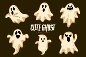 set collectie schattig spook horror cartoon plat ontwerp handgetekende griezelige emoji grappige geest doodle vector