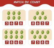 match door telling van cartoon kokosnoten. match en tel spel. educatief spel voor kleuters en peuters vector