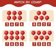 match per telling van cartoongranaatappels. match en tel spel. educatief spel voor kleuters en peuters vector