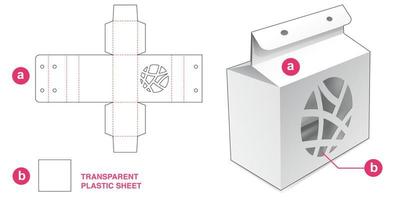 doos met abstract cirkelvenster en gestanst sjabloon van plastic vel vector