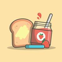 brood met aardbeienjam cartoon vector pictogram illustratie. voedsel object pictogram concept geïsoleerde premium vector. platte cartoonstijl