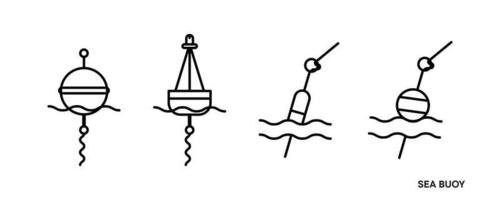 boei icon set in het midden van de zee. dit symbool is het symbool van het uitrustingspictogram dat in de zee wordt gevonden. bewerkbare pictogramserie. visclub of online webshop creatieve vector lijntekeningen.