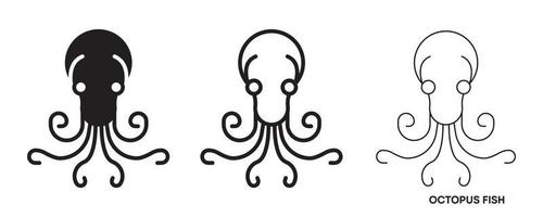 octopus vis lijn pictogramserie. dergelijke pictogrammen zijn onder meer dunne, dikke en silhouet octopus vis icon set. bewerkbare regel. vis icoon. vis logo sjabloon. creatief vectorsymbool van visclub of online winkel. vector