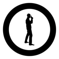 man met pistool silhouet crimineel persoon concept zijaanzicht pictogram zwarte kleur illustratie in cirkel round vector
