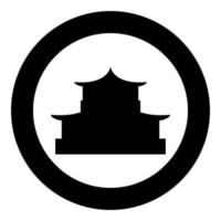 Chinees huis silhouet traditionele Aziatische pagode Japanse kathedraal gevel pictogram in cirkel ronde zwarte kleur vector illustratie vlakke stijl afbeelding