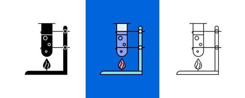 verwarmde chemie reageerbuis icon set. silhouet, gekleurde en lineaire icon set. chemie lab lijn pictogrammen. chemische formule, microscoop en medische analyse. bewerkbare regel. vector