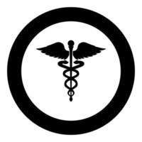 caduceus gezondheidssymbool asclepius's toverstok icoon zwarte kleur in cirkel rond vector