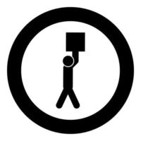 man draagt lading in zijn armen boven zichzelf stok werk op levering pakket icoon in cirkel ronde zwarte kleur vector illustratie vlakke stijl afbeelding
