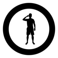 man wijzend naar de tempel met een vinger silhouet vooraanzicht moet denken concept pictogram zwarte kleur illustratie in cirkel ronde vector