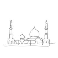 doorlopende lijntekening islamitische moskee illustratie vector in dunne lijn doodle