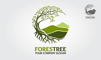 bos boom vector logo. boom en berg vector ontwerpelementen origineel, die zijn gemaakt om de groei, reizen, geest, berg en levensstijl te benadrukken.