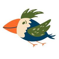 grappige papegaai. exotische vogel. kinder cartoon vectorillustratie voor ansichtkaarten, posters, kinderkleding ontwerpen. vector